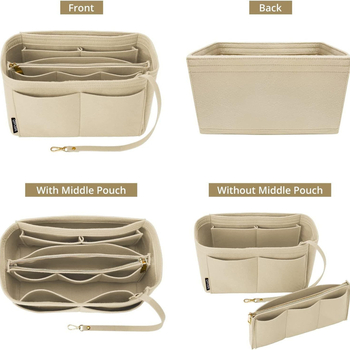 Фелт вложка-органайзер за портфейл с метален цип – организатор за карти за пътуване, формер за чанти тип tote