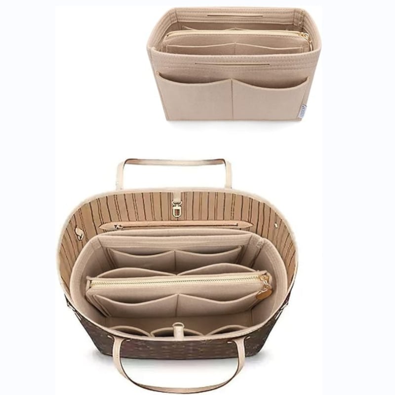 Фелт вложка-органайзер за портфейл с метален цип – организатор за карти за пътуване, формер за чанти тип tote