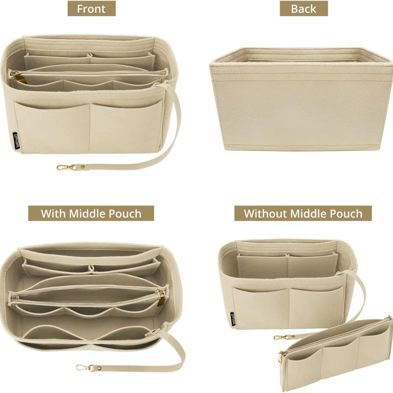 Фелт вложка-органайзер за портфейл с метален цип – организатор за карти за пътуване, формер за чанти тип tote