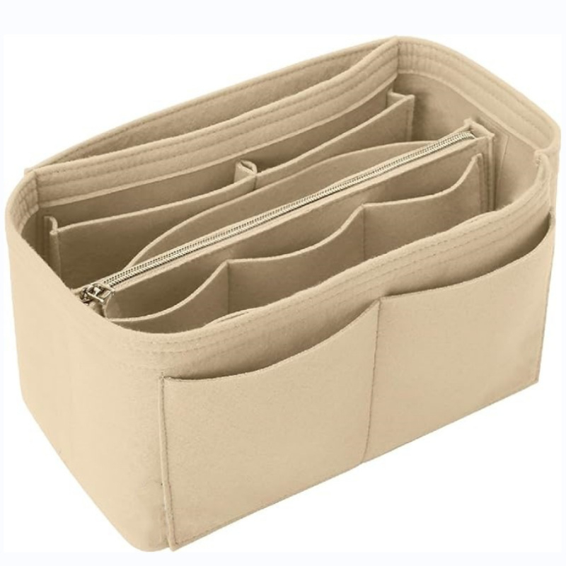 Фелт вложка-органайзер за портфейл с метален цип – организатор за карти за пътуване, формер за чанти тип tote