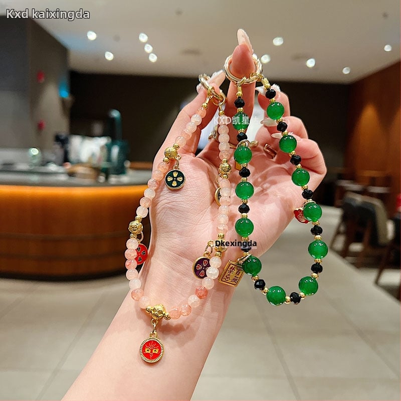 Tālruņa lanyards ar pērļu krellēm, rokdarbs, ķīniešu stilā, ģeometrisks piekariņš, PVC materiāls, universāls, daudzfunkcionāls