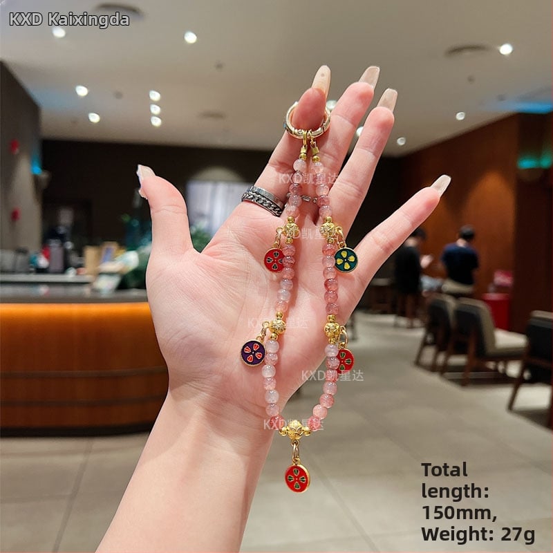 Tālruņa lanyards ar pērļu krellēm, rokdarbs, ķīniešu stilā, ģeometrisks piekariņš, PVC materiāls, universāls, daudzfunkcionāls