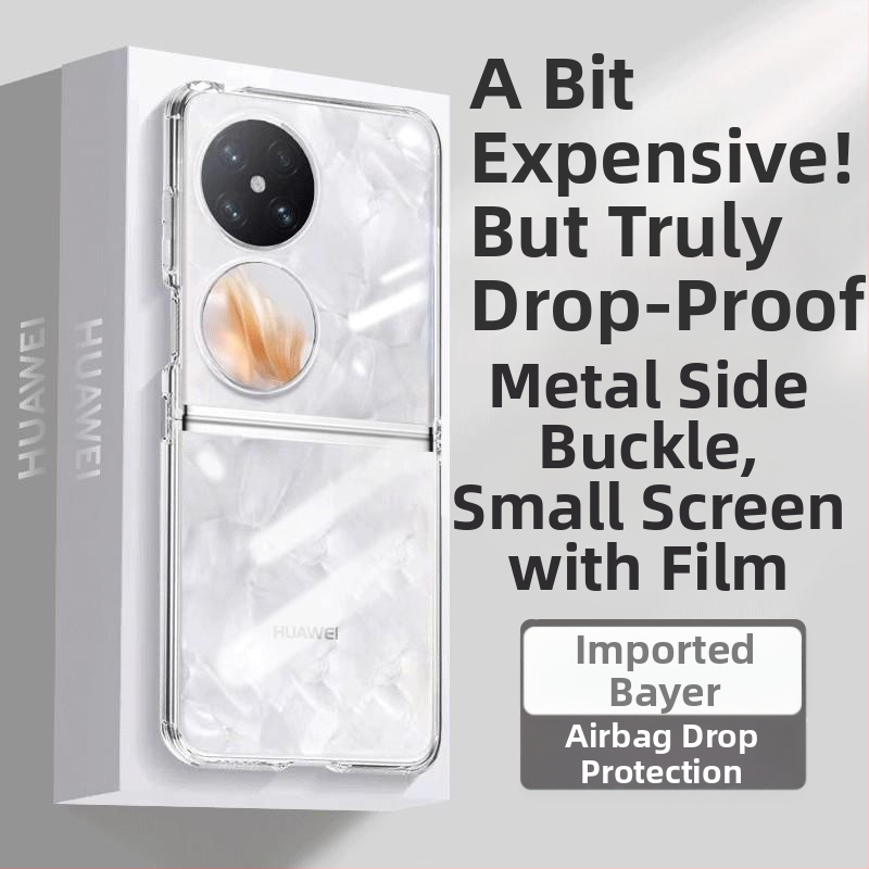 Viengabala silikona korpuss Huawei Pocket 2/S ar salokāmu ekrānu un iekļauto ekrāna aizsargfilmu — caurspīdīgs, pret kritieniem, ar siltuma izkliedi