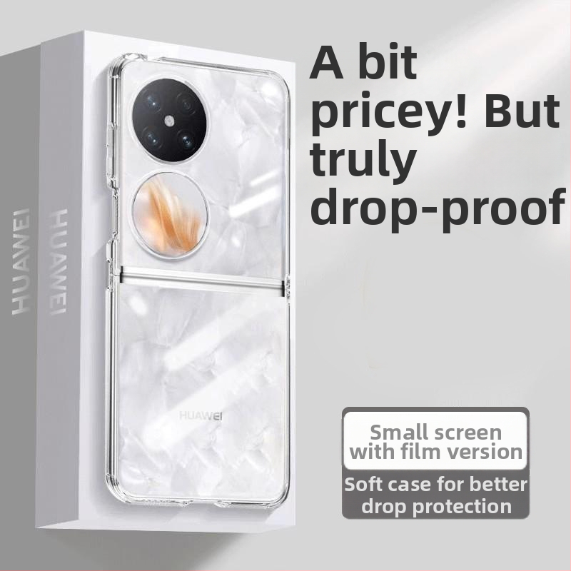 Viengabala silikona korpuss Huawei Pocket 2/S ar salokāmu ekrānu un iekļauto ekrāna aizsargfilmu — caurspīdīgs, pret kritieniem, ar siltuma izkliedi