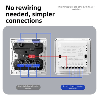Gudrs vannasistabas apkures kontroles slēdzis ar skārienjūtīgu paneli, ūdensizturīgs, 50–440V, Loose