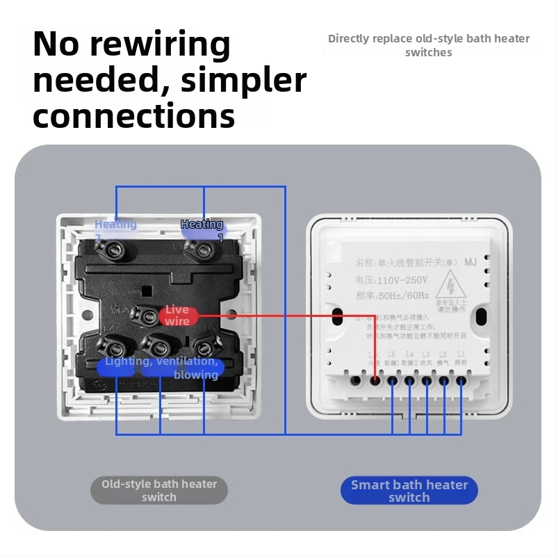 Gudrs vannasistabas apkures kontroles slēdzis ar skārienjūtīgu paneli, ūdensizturīgs, 50–440V, Loose
