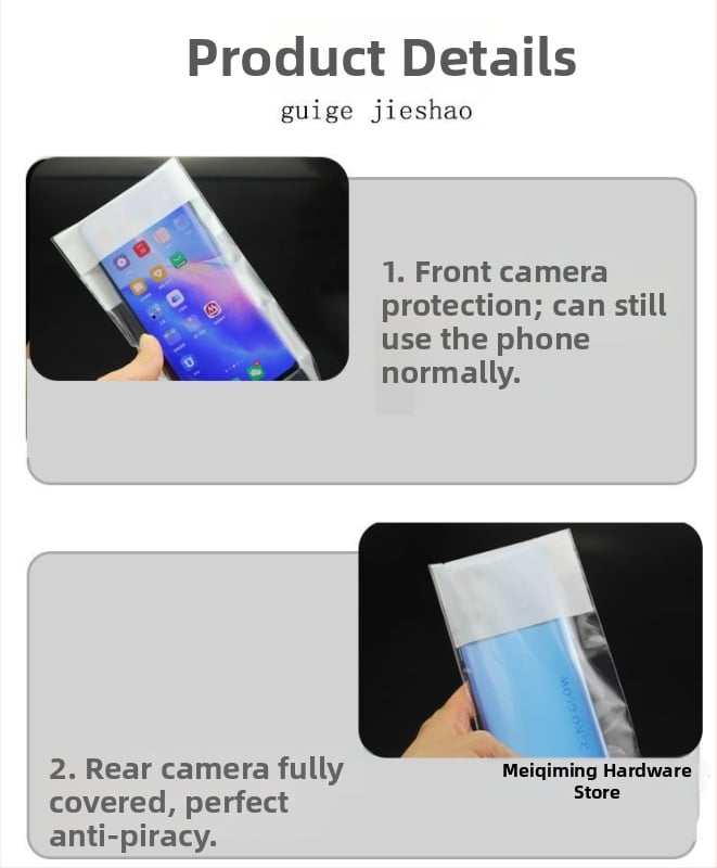 Vienkartinė mobiliųjų telefonų dėžutė su anti-kameros apsauga, privatumo gaubtu ir lipniu uždarymu