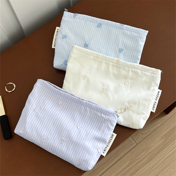 Geantă de cosmetică, cu capacitate mare, mâner de purtare, poliester, model în dungi, căptușeală din pânză