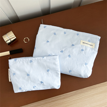 Geantă de cosmetică, cu capacitate mare, mâner de purtare, poliester, model în dungi, căptușeală din pânză