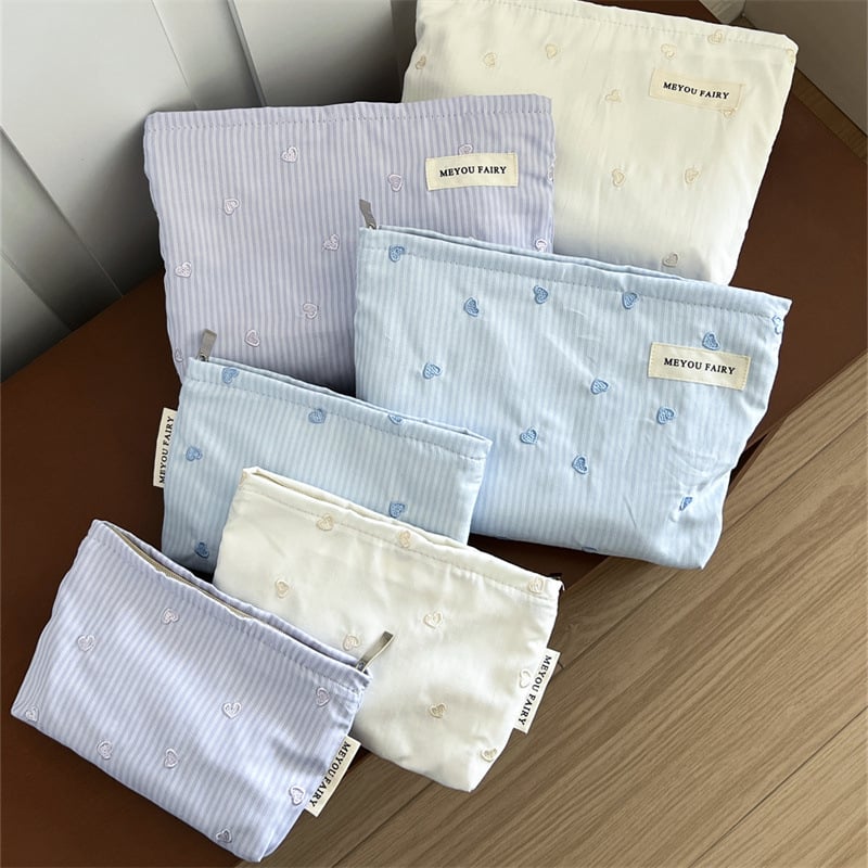 Geantă de cosmetică, cu capacitate mare, mâner de purtare, poliester, model în dungi, căptușeală din pânză