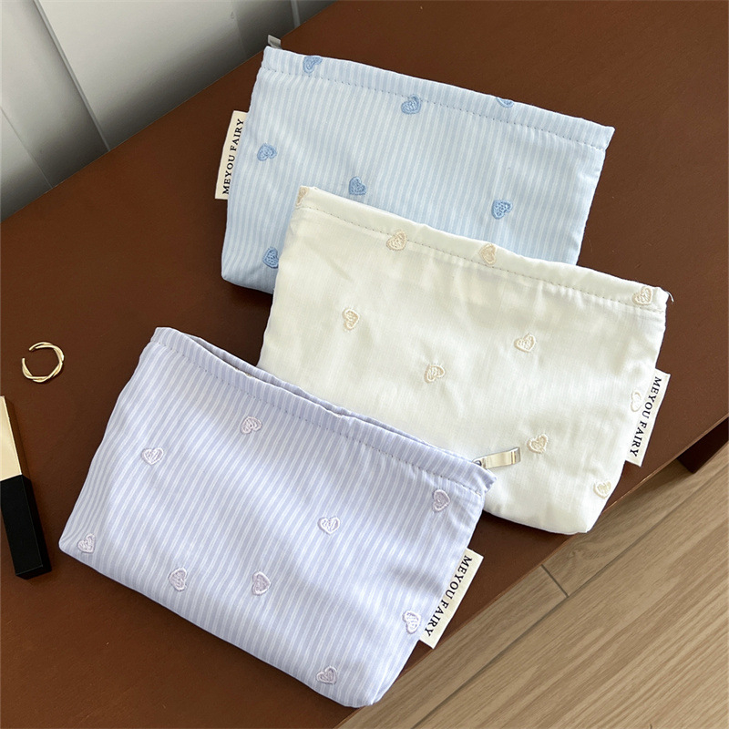 Geantă de cosmetică, cu capacitate mare, mâner de purtare, poliester, model în dungi, căptușeală din pânză