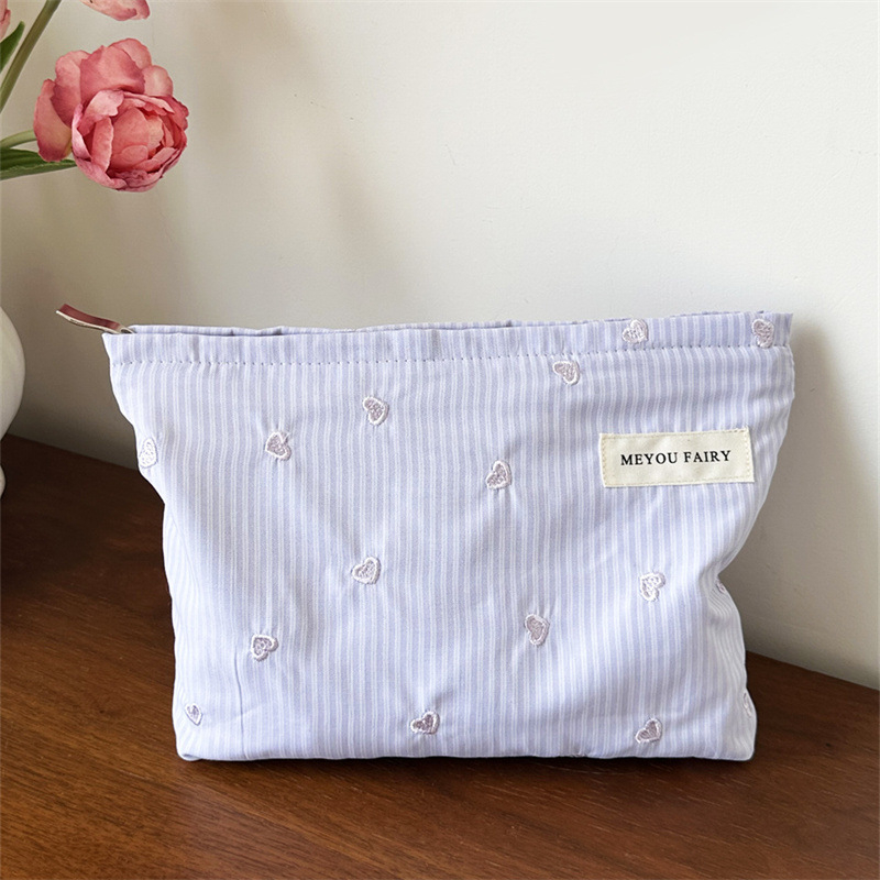 Geantă de cosmetică, cu capacitate mare, mâner de purtare, poliester, model în dungi, căptușeală din pânză