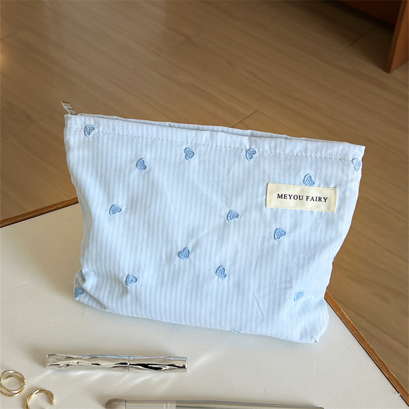 Geantă de cosmetică, cu capacitate mare, mâner de purtare, poliester, model în dungi, căptușeală din pânză