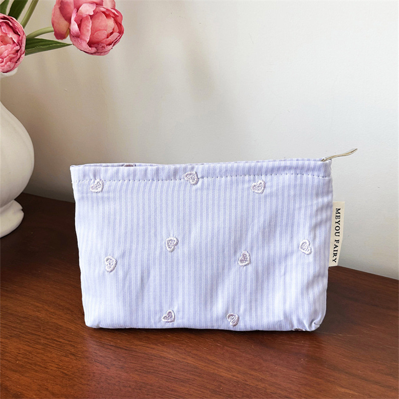 Geantă de cosmetică, cu capacitate mare, mâner de purtare, poliester, model în dungi, căptușeală din pânză