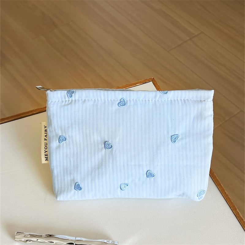 Geantă de cosmetică, cu capacitate mare, mâner de purtare, poliester, model în dungi, căptușeală din pânză