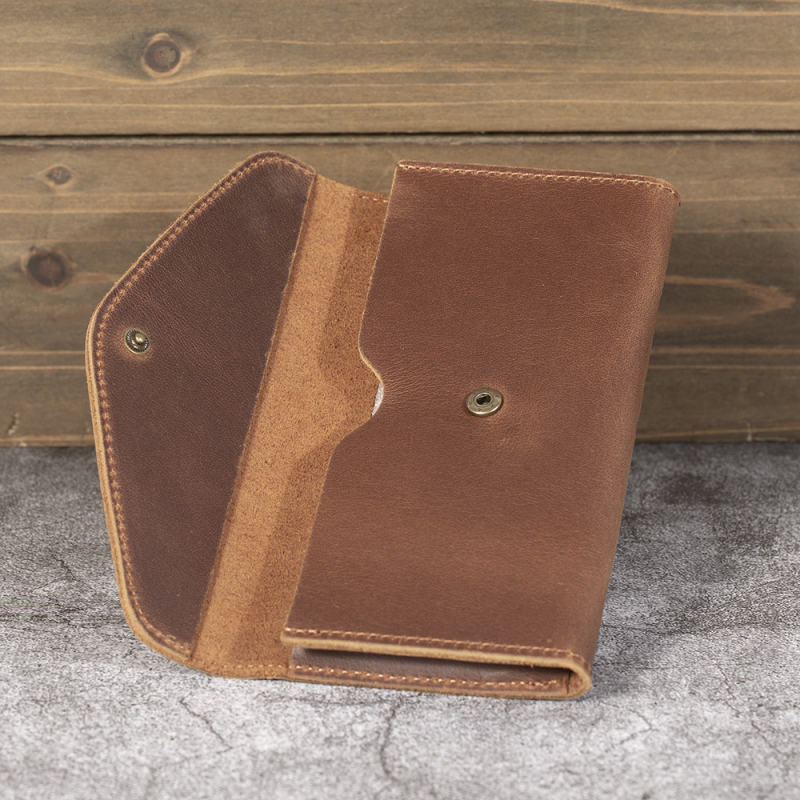 Taška na mobilný telefón z kože Crazy Horse, pravá koža, horizontálny štvorcový tvar, uzatváranie s klapkou, klip na bankovky