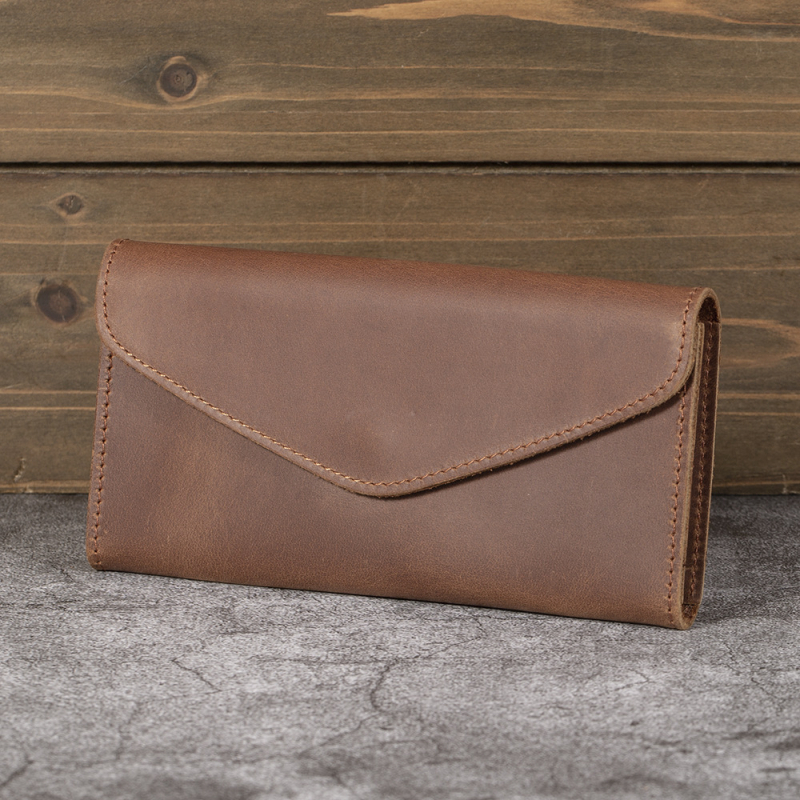 Taška na mobilný telefón z kože Crazy Horse, pravá koža, horizontálny štvorcový tvar, uzatváranie s klapkou, klip na bankovky