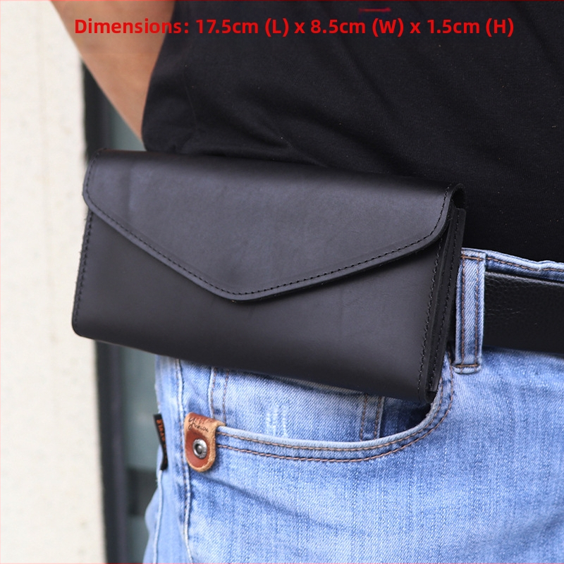 Taška na mobilný telefón z kože Crazy Horse, pravá koža, horizontálny štvorcový tvar, uzatváranie s klapkou, klip na bankovky