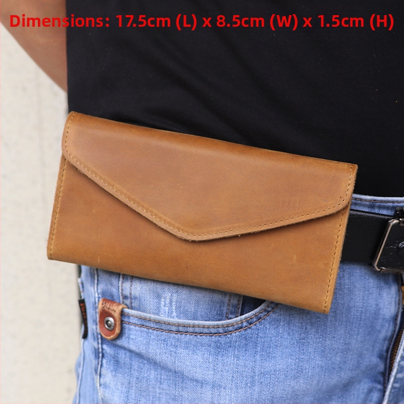 Taška na mobilný telefón z kože Crazy Horse, pravá koža, horizontálny štvorcový tvar, uzatváranie s klapkou, klip na bankovky