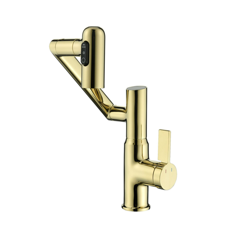 Zlat mješalica od mesinga s digitalnim zaslonom, univerzalno okretni topli/hladni, model MD-59305-1Q, keramički disk ventil, ugrađena instalacija