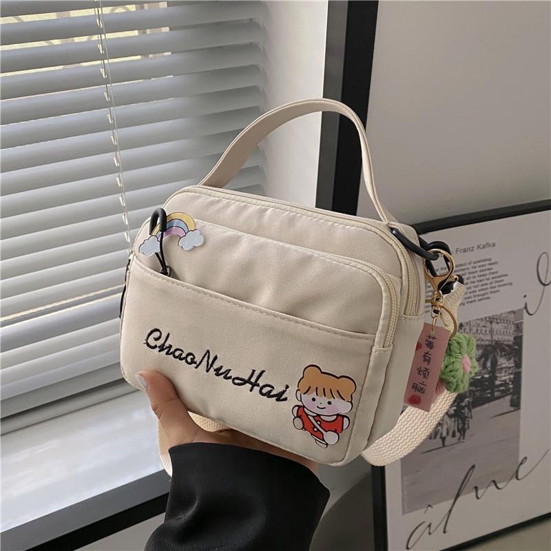 Ženska crossbody torba od najlona, gradski stil, vodoravni kvadratni oblik, zatvarač, unutarnji džep za dokumente