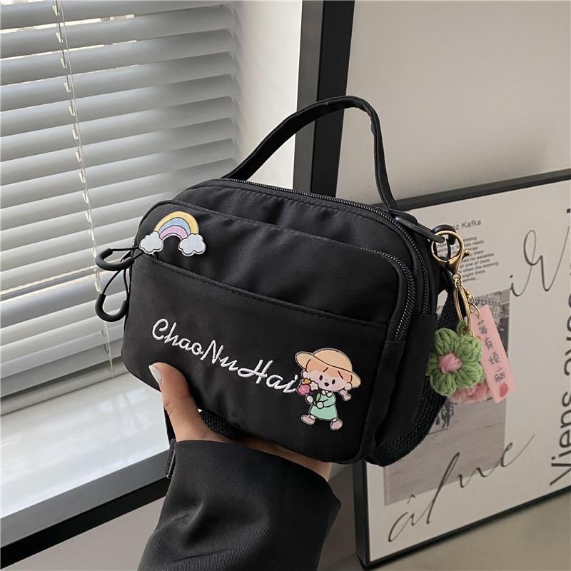 Ženska crossbody torba od najlona, gradski stil, vodoravni kvadratni oblik, zatvarač, unutarnji džep za dokumente