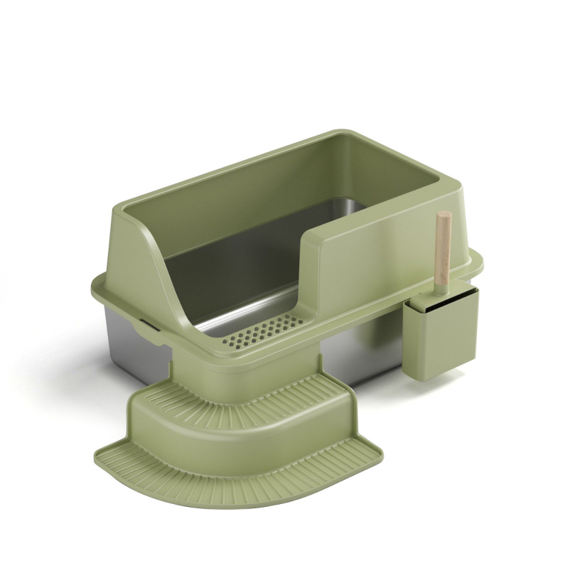 Котешка тоалетна от неръждаема стомана с лопатка, удебелена конструкция, устойчива на корозия, полузатворен квадратен дизайн