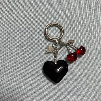 Breloc chei cu pandantiv inimă din sticlă, lucrat manual, stil pastoral, model inimă
