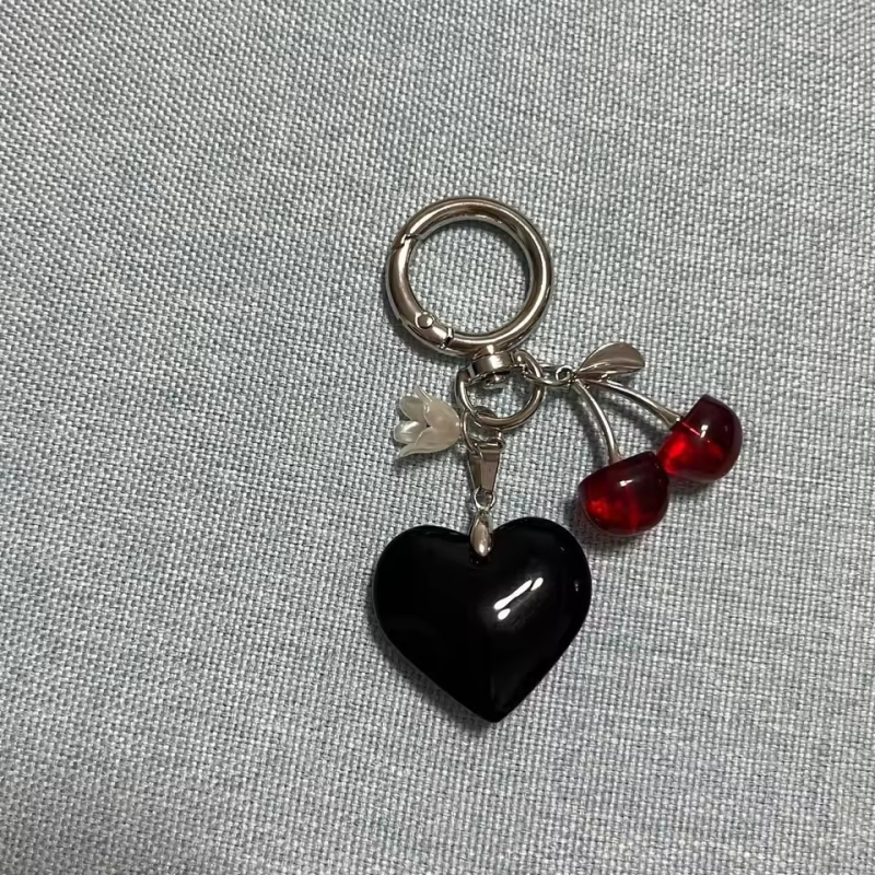 Breloc chei cu pandantiv inimă din sticlă, lucrat manual, stil pastoral, model inimă