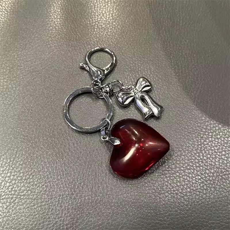 Breloc chei cu pandantiv inimă din sticlă, lucrat manual, stil pastoral, model inimă