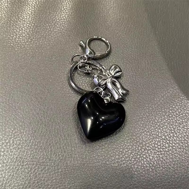 Breloc chei cu pandantiv inimă din sticlă, lucrat manual, stil pastoral, model inimă