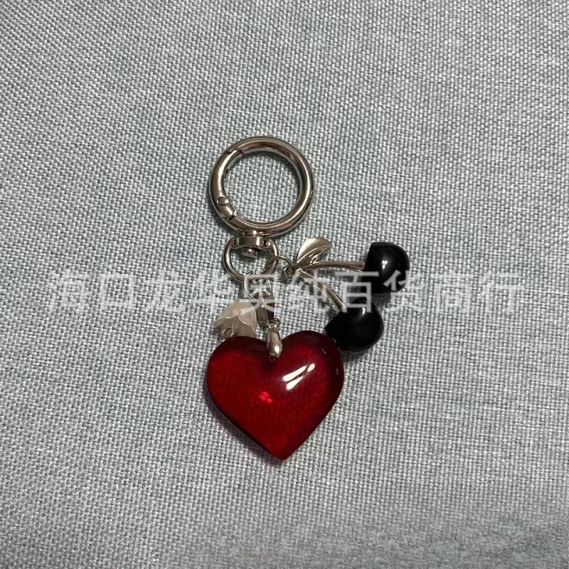 Breloc chei cu pandantiv inimă din sticlă, lucrat manual, stil pastoral, model inimă