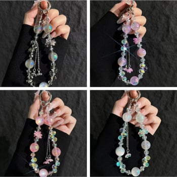 Lanier pentru telefon cu mărgele din sticlă și acrilic, lucrat manual, șnur PVC, cataramă metalică