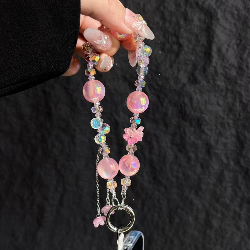 Lanier pentru telefon cu mărgele din sticlă și acrilic, lucrat manual, șnur PVC, cataramă metalică