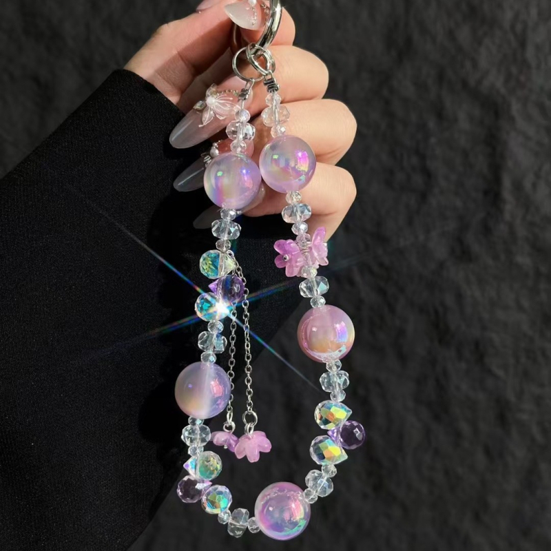 Lanier pentru telefon cu mărgele din sticlă și acrilic, lucrat manual, șnur PVC, cataramă metalică