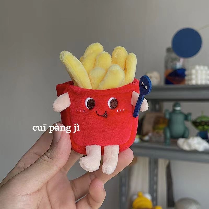 Breloac plușat cu temă desen animat: cartofi prăjiți, burger și mahjong