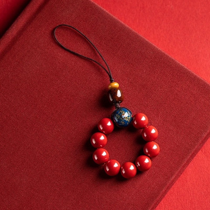 Lanț pentru telefon cu lac cinnabar, finisaj lucios, marcă Jinghui, pandantiv-cheie, design original, model zodiac