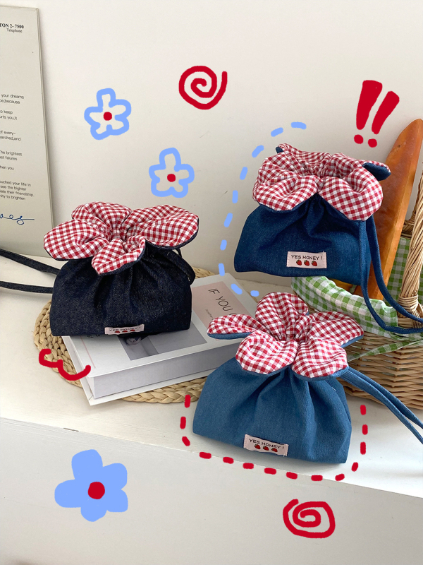 Geantă crossbody din pânză, închidere cu șnur, formă orizontală pătrată, curea de umăr simplă, pentru utilizare zilnică