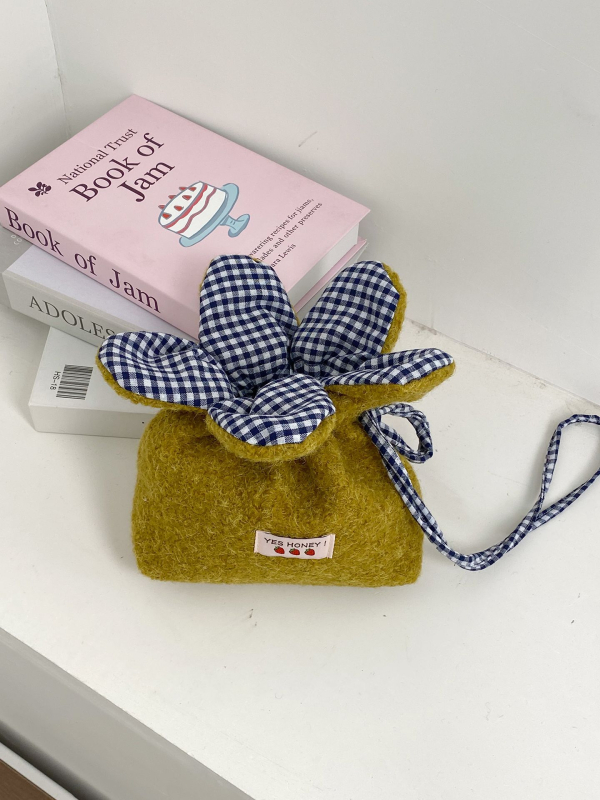 Geantă crossbody din pânză, închidere cu șnur, formă orizontală pătrată, curea de umăr simplă, pentru utilizare zilnică