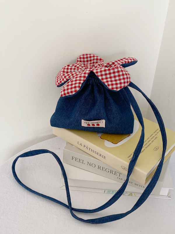 Geantă crossbody din pânză, închidere cu șnur, formă orizontală pătrată, curea de umăr simplă, pentru utilizare zilnică