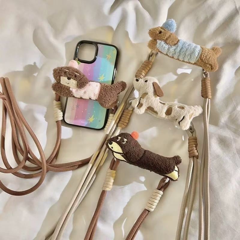 Zi Rui Lanyard pluș pentru telefon cu sfoară PP și cataramă metalică – clips crossbody, stil cuplu