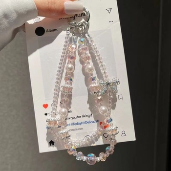 Șnur pentru telefon din cristal, lanț dublu, lucru manual, șnur PVC, cataramă metalică