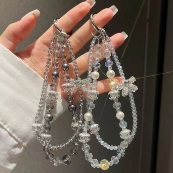 Șnur pentru telefon din cristal, lanț dublu, lucru manual, șnur PVC, cataramă metalică