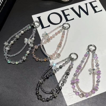 Șnur pentru telefon din cristal, lanț dublu, lucru manual, șnur PVC, cataramă metalică