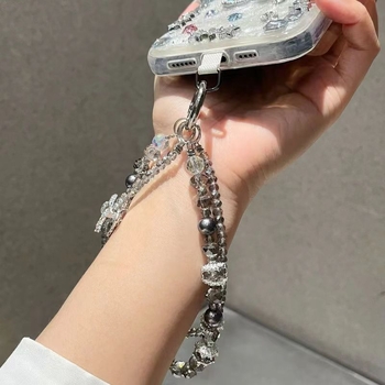 Șnur pentru telefon din cristal, lanț dublu, lucru manual, șnur PVC, cataramă metalică