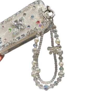 Șnur pentru telefon din cristal, lanț dublu, lucru manual, șnur PVC, cataramă metalică