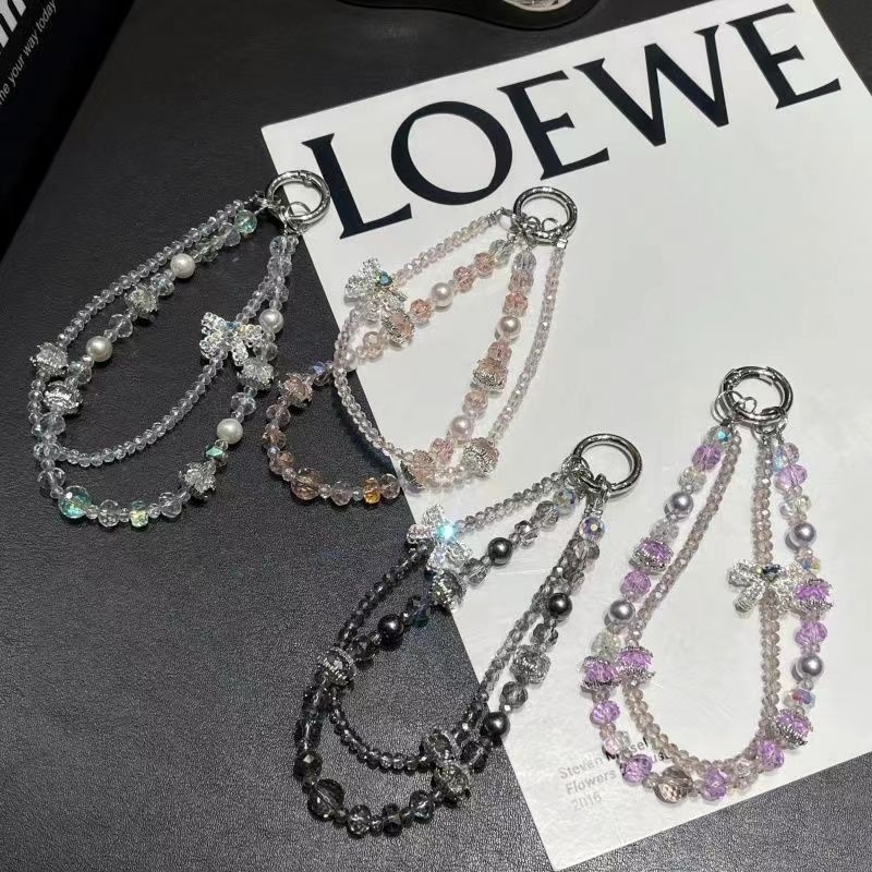 Șnur pentru telefon din cristal, lanț dublu, lucru manual, șnur PVC, cataramă metalică