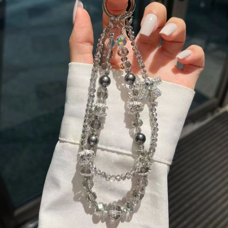 Șnur pentru telefon din cristal, lanț dublu, lucru manual, șnur PVC, cataramă metalică