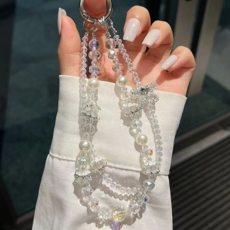 Șnur pentru telefon din cristal, lanț dublu, lucru manual, șnur PVC, cataramă metalică