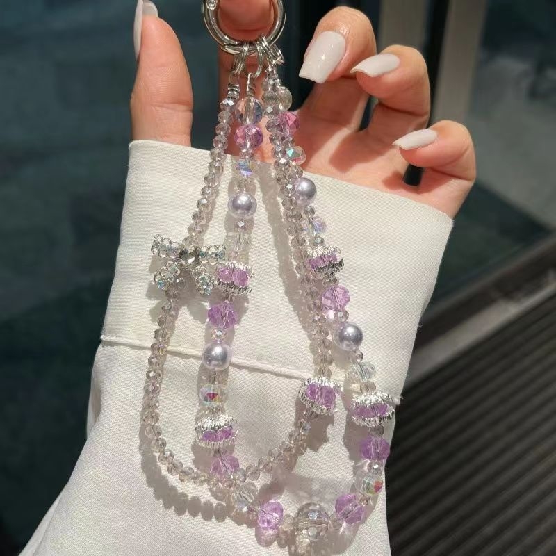 Șnur pentru telefon din cristal, lanț dublu, lucru manual, șnur PVC, cataramă metalică